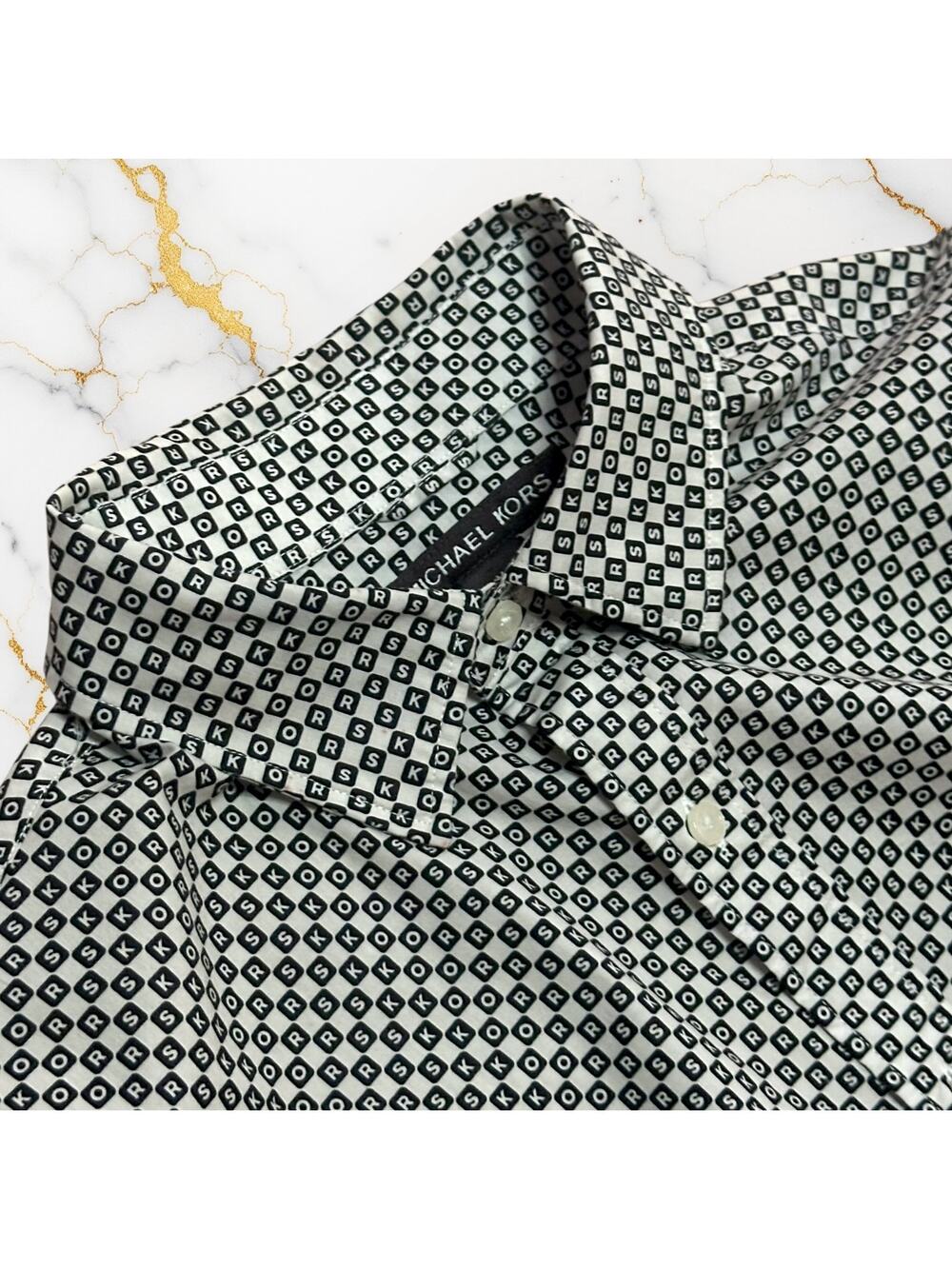 MICHAEL KORS COLLECTION Monogram Button Up Slim Shirt Wrinkle Resistant Black